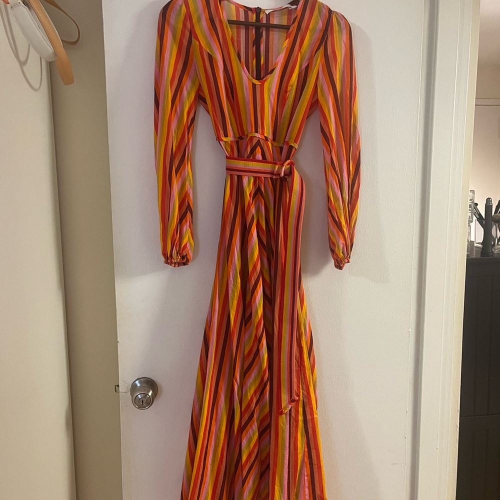 Zimmermann Goldie Rainbow Stripped Plunge Dress Size 0